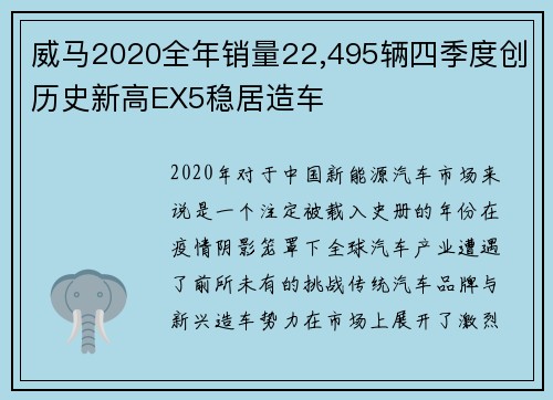 威马2020全年销量22,495辆四季度创历史新高EX5稳居造车